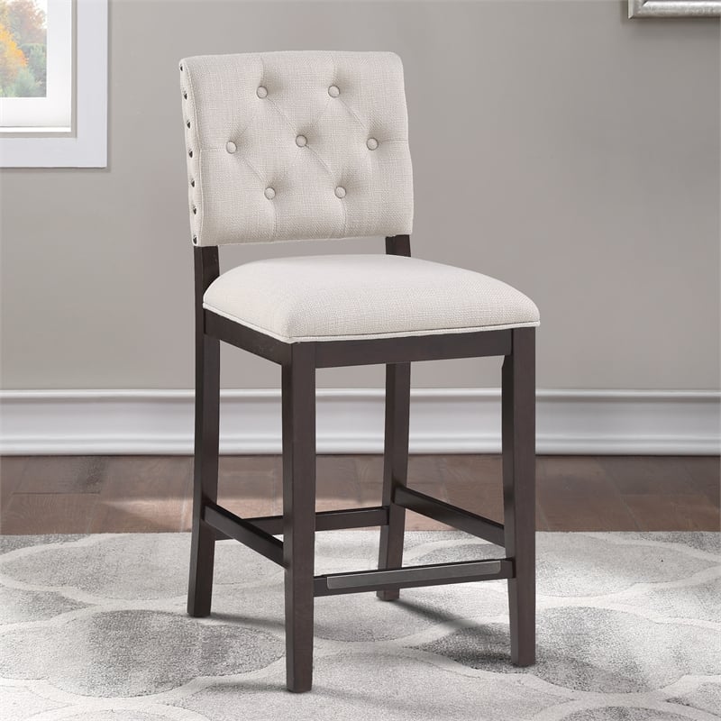 Home Square 2 Piece Solid Wood Stationary Counter Stool Set in Walnut