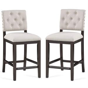 Home Square 2 Piece Solid Wood Stationary Counter Stool Set in Walnut