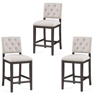 Home Square 3 Piece Solid Wood Stationary Counter Stool Set in Walnut
