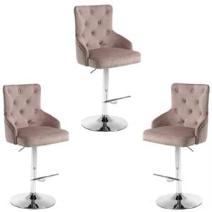 Home Square 3 Piece 34.5&quot Height Velvet Adjustable Bar Stool Set in Pink