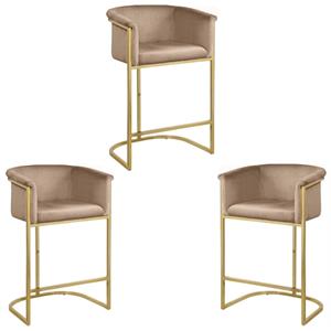Home Square 3 Piece 27&quot Velvet Counter Stool Set with Gold Metal Base in Beige