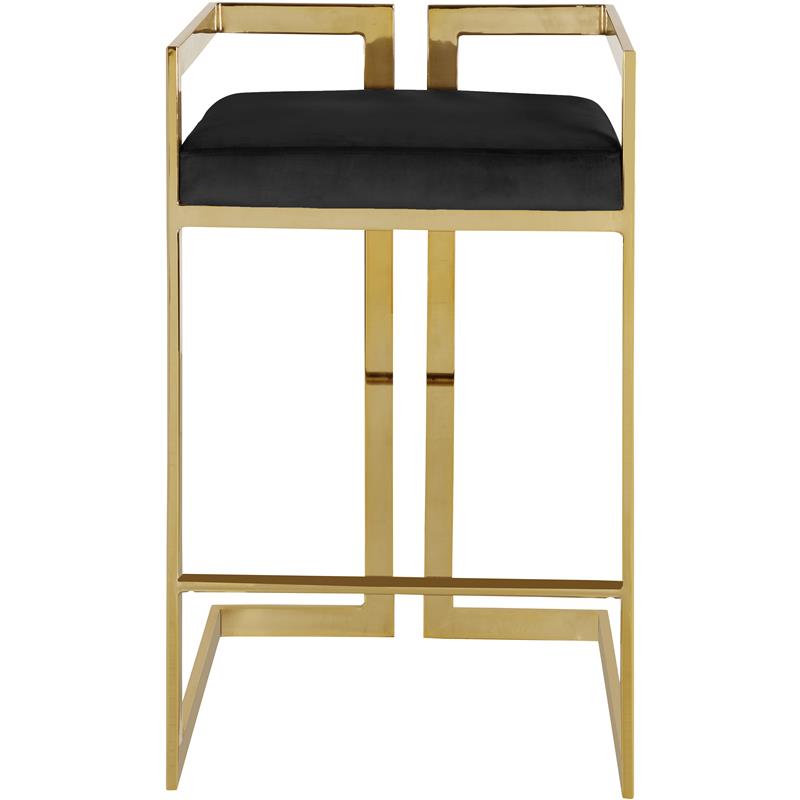 Home Square 2 Piece Velvet Counter Stool Set with Gold Metal Base in Black