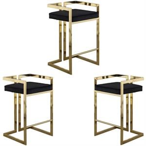 Home Square 2 Piece Velvet Counter Stool Set with Gold Metal Base in Black