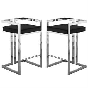 Home Square 2 Piece 27&quot Velvet Counter Stool Set in Black and Chrome