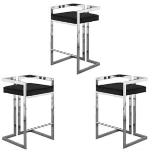 Home Square 3 Piece 27&quot Velvet Counter Stool Set in Black and Chrome