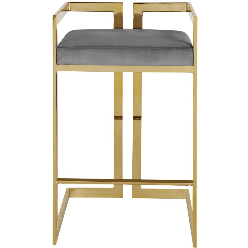 Home Square 2 Piece Velvet Counter Stool Set with Gold Metal Base in Gray
