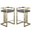 Home Square 2 Piece Velvet Counter Stool Set with Gold Metal Base in Gray