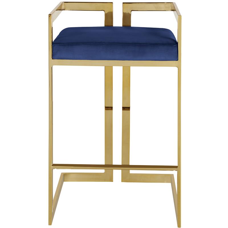 Home Square 2 Piece Velvet Counter Stool Set with Gold Metal Base in Navy