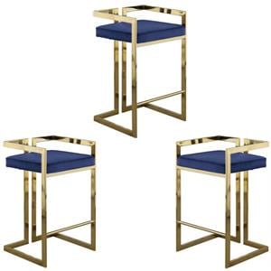 Home Square 2 Piece Velvet Counter Stool Set with Gold Metal Base in Navy