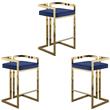 Home Square 2 Piece Velvet Counter Stool Set with Gold Metal Base in Navy