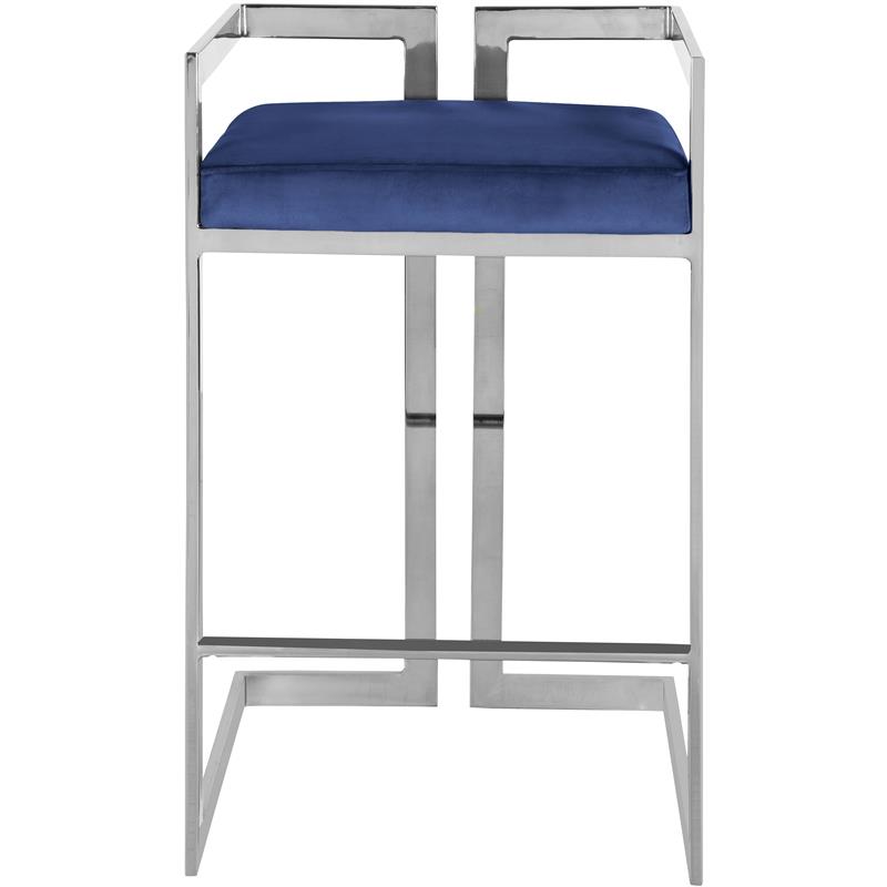 Home Square 3 Piece Velvet Counter Stool Set with Gray Metal Base in Navy