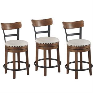 Home Square 3 Piece 25&quot Swivel Upholstered Wood Counter Stool Set in Brown