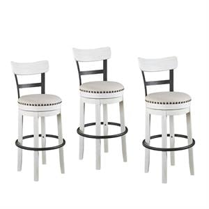 Home Square 3 Piece 30&quot Swivel Upholstered Counter Stool Set in Vintage White