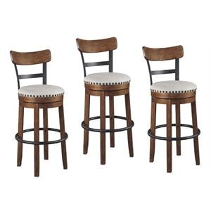 Home Square 3 Piece 31&quot Swivel Upholstered Wood Bar Stool Set in Brown