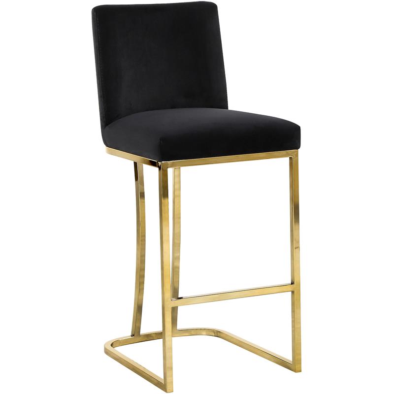 Home Square 3 Piece Gold Metal Base Velvet Counter Height Stool Set in Black