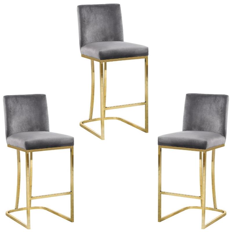 Home Square 3 Piece Gold Metal Base, Leather Counter Height Stools With Gold Legs
