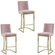 Home Square 3 Piece Gold Metal Base Velvet Counter Height Stool Set in Pink