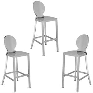 Home Square 3 Piece 29&quot Height Stainless Steel Bar Stool Set in Chrome