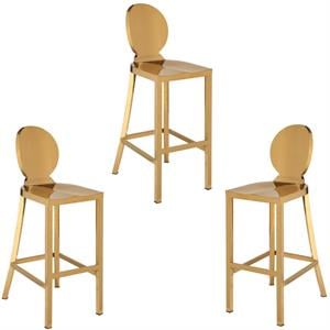 Home Square 3 Piece 29&quot Height Stainless Steel Bar Stool Set in Gold