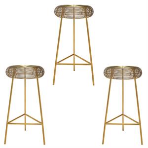 Home Square 3 Piece Tuscany Rich Metal Bar Stool Set in Gold