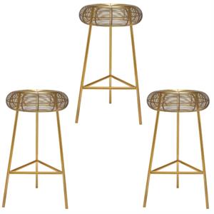 Home Square 3 Piece 26.5&quot Rich Metal Counter Stool Set in Gold