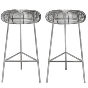Home Square 2 Piece 26.5&quot Rich Metal Counter Stool Set in Silver Gray
