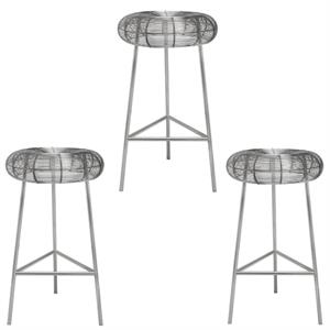 Home Square 3 Piece 26.5&quot Rich Metal Counter Stool Set in Silver Gray
