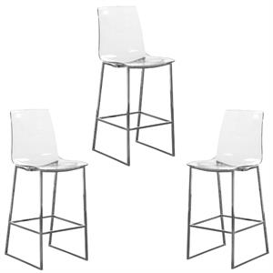 Home Square 3 Piece Polycarbonate Counter Stool Set in Chrome Metal/Lucite