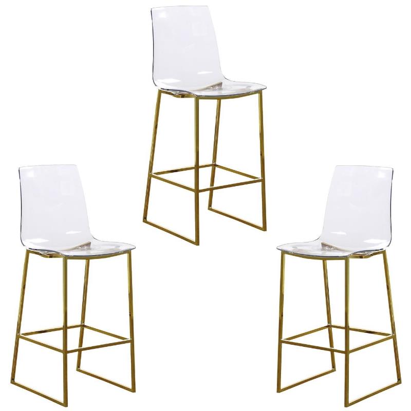 Home Square 3 Piece Polycarbonate Counter Stool Set in Gold Metal/Lucite