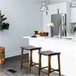 Home Square 3 Piece Saddle Woven Leather Counter Stool Set in Black