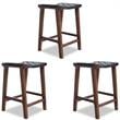 Home Square 3 Piece Saddle Woven Leather Counter Stool Set in Black