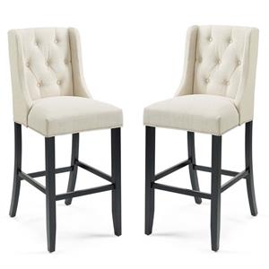 home square tufted upholstered bar stool set with wood base in beige