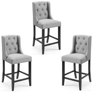 Home Square 3 Piece Fabric Upholstered 26&quotH Counter Stool Set in Light Gray