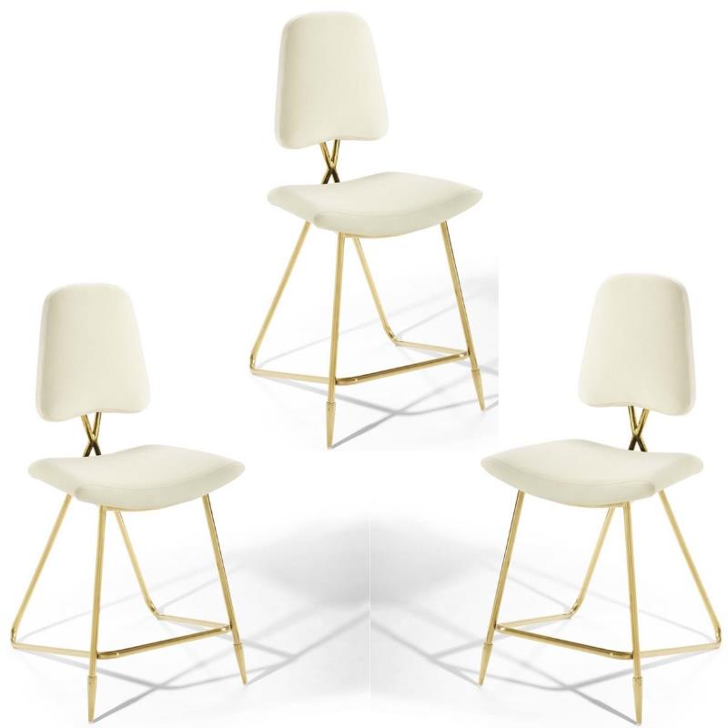 Home Square 3 Piece Velvet Counter Stool Set with Gold Metal Base in