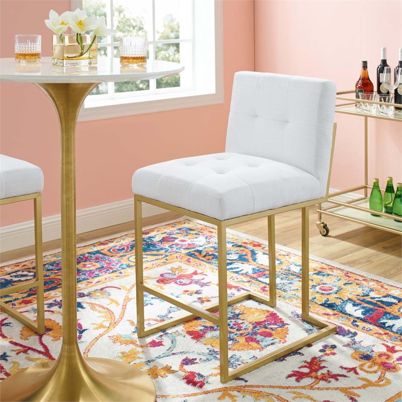 Home Square 3 Piece Fabric Upholstered Counter Stool Set in Gold/White