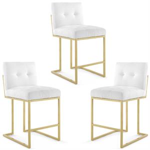Home Square 3 Piece Fabric Upholstered Counter Stool Set in Gold/White