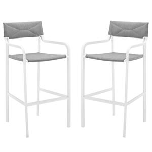 home square aluminum stackable outdoor barstool set in white and gray