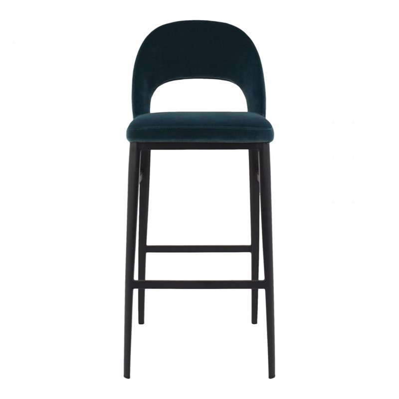 Home Square 2 Piece Velvet Upholstered Bar Stool Set in Teal Blue