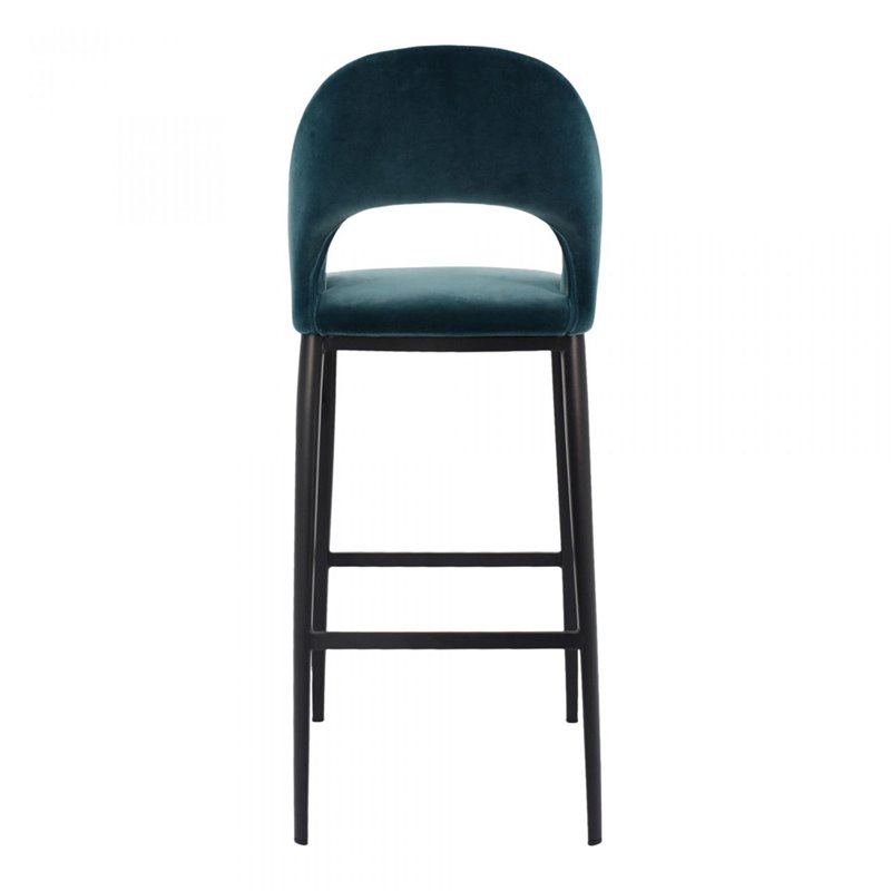 Home Square 2 Piece Velvet Upholstered Bar Stool Set in Teal Blue
