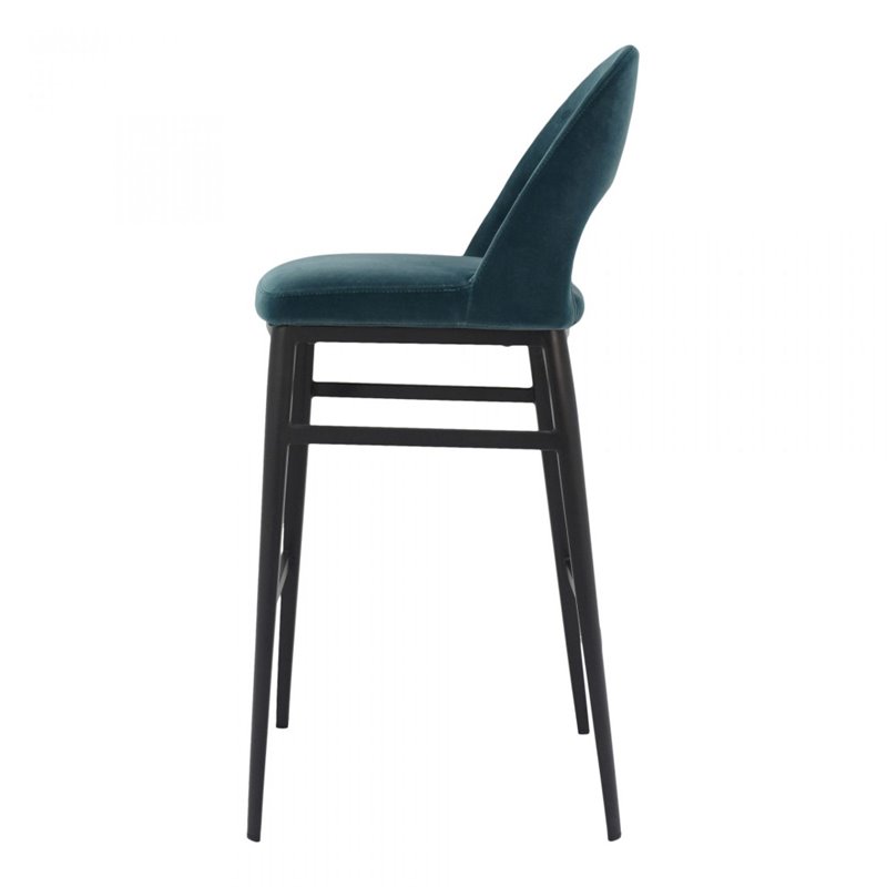 Home Square 2 Piece Velvet Upholstered Bar Stool Set in Teal Blue