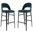 Home Square 2 Piece Velvet Upholstered Bar Stool Set in Teal Blue