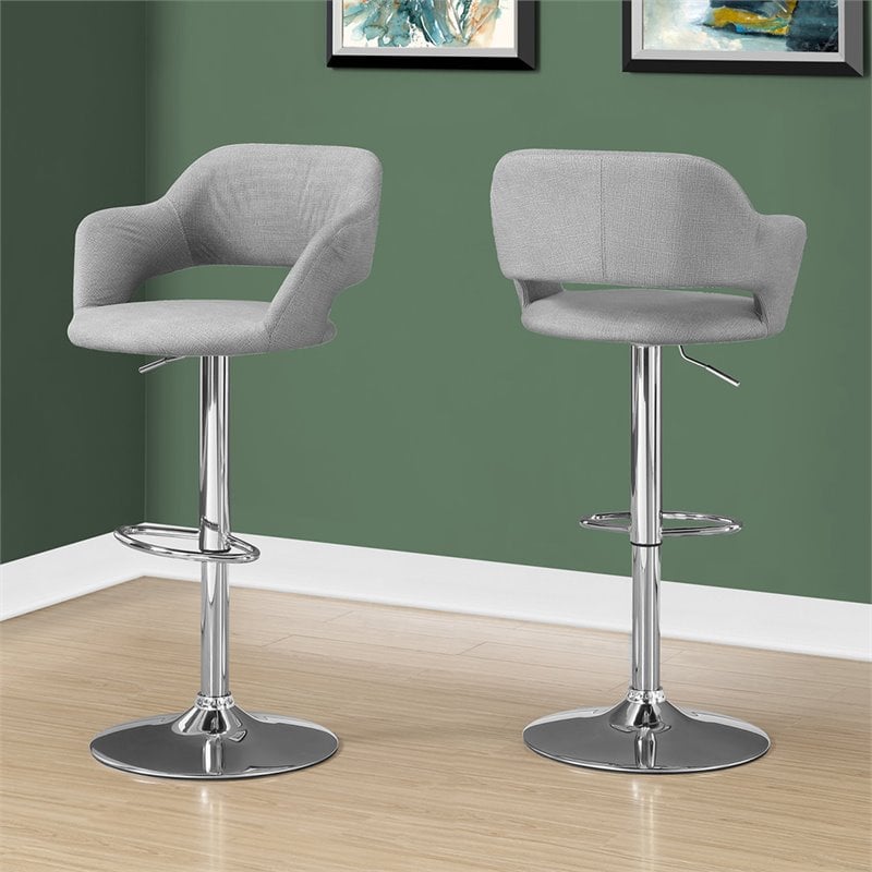 Home Square 2 Piece Adjustable Swivel Barstool Set in Gray and Polished Chrome