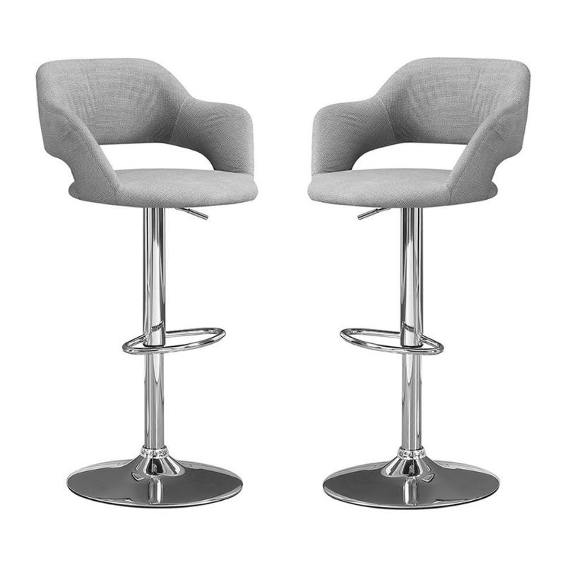 Home Square 2 Piece Adjustable Swivel Barstool Set in Gray and Polished Chrome