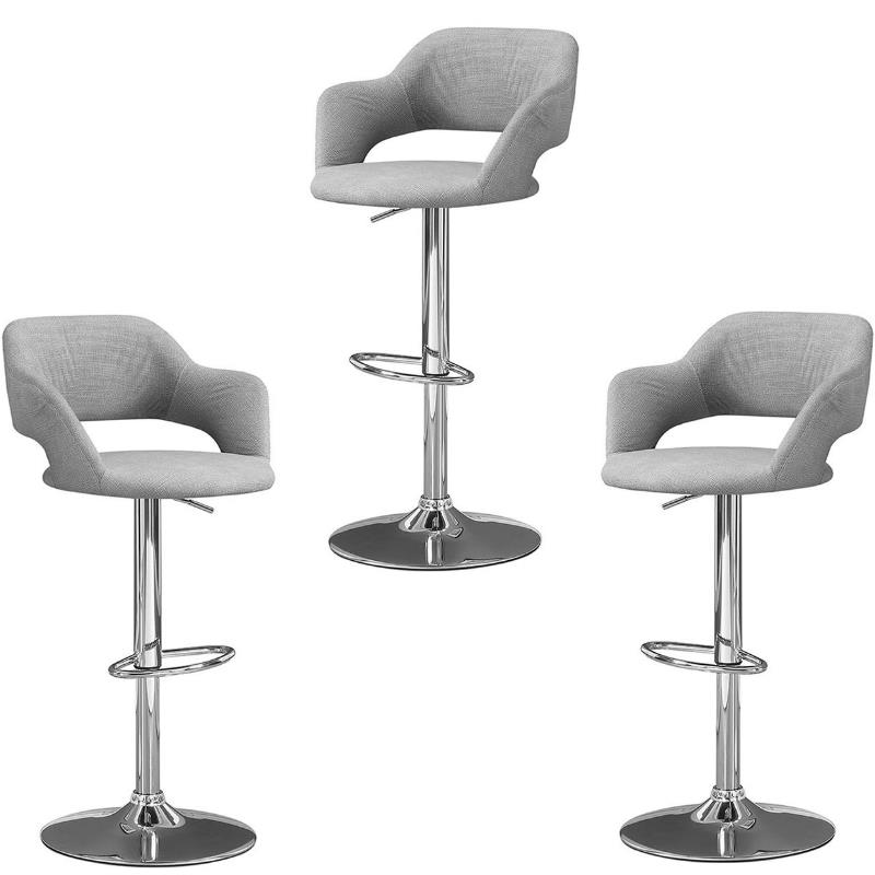 Home Square 3 Piece Adjustable Swivel Barstool Set in Gray and Polished Chrome