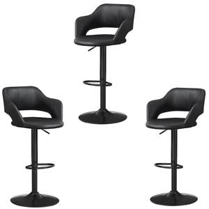 Home Square 3 Piece Adjustable Swivel Faux Leather Barstool Set in Black