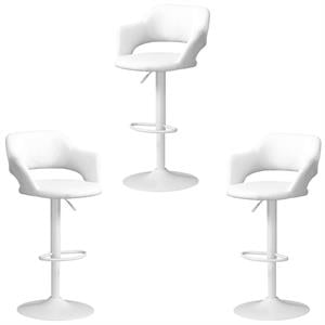 Home Square 3 Piece Adjustable Swivel Faux Leather Barstool Set in White