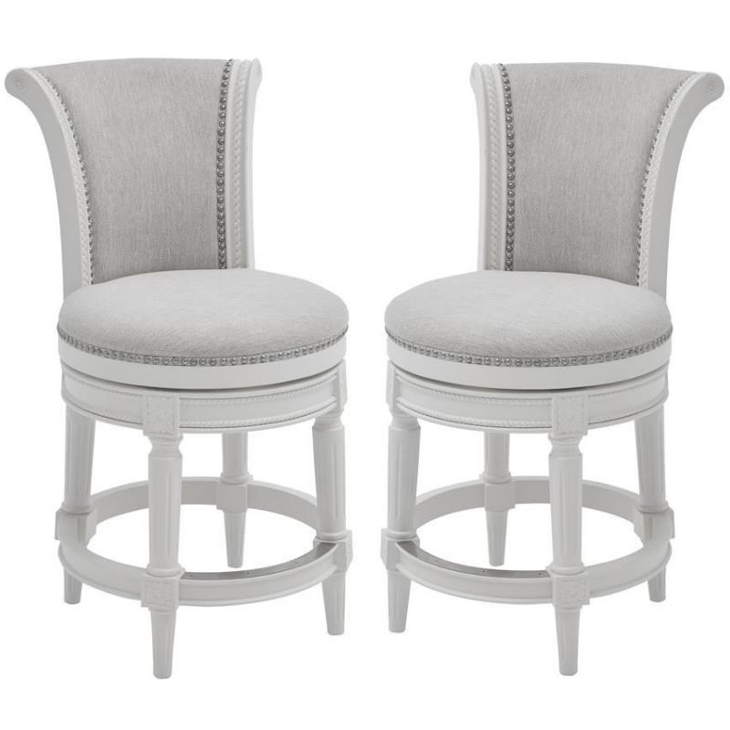 Home Square 2 Piece Upholstered Swivel Hardwood Counter Stool Set in White
