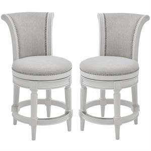 Home Square 2 Piece Upholstered Swivel Hardwood Counter Stool Set in White