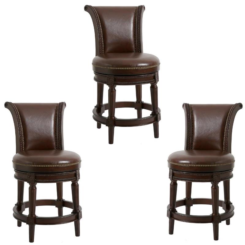 Home Square 3 Piece Upholstered Swivel Hardwood Barstool Set in Walnut