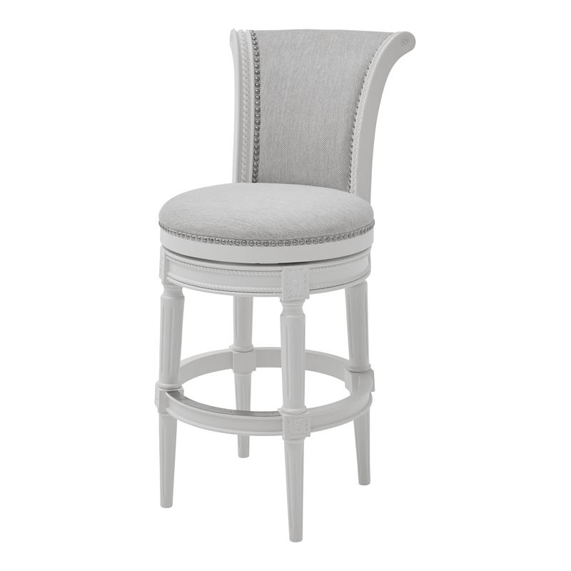 Home Square 3 Piece Upholstered Wood Bar Height Swivel Barstool Set in White